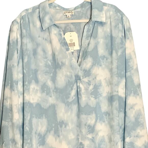 Wonderly Popover Tunic Top Plus Sz 4X Long Sleeve Breezy Blue & White Clouds NWT - Picture 3 of 7